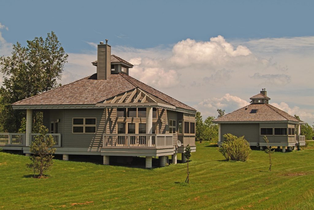 two square camping cabins 