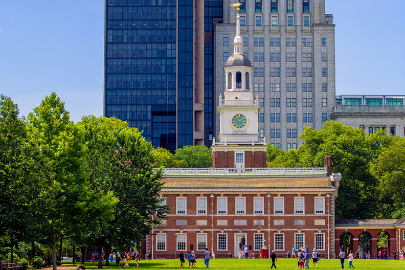 Exterior front view of the Independence Hall in Philadelphia, Pennsylvania 