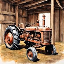 Antique tractor in a barn