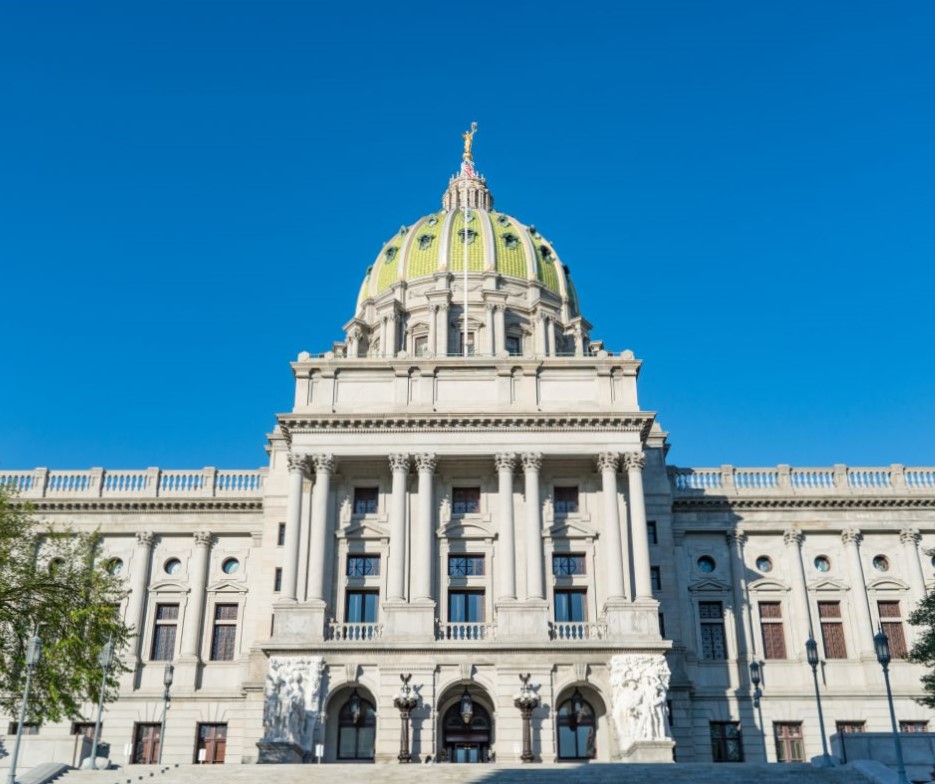 front of the Pennsylvania state capito.