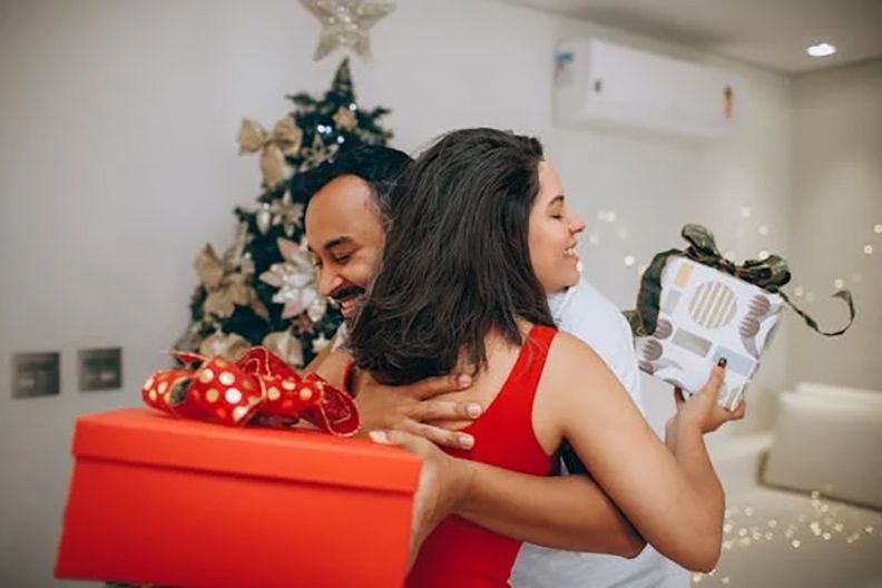 Couple exchanging presents
