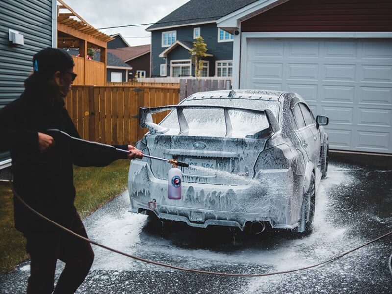 Someone washing a car