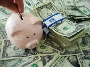 Money and a piggy bank