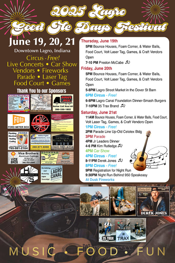 poster with a lst of scheduled activities for the Lagro Indiana festival