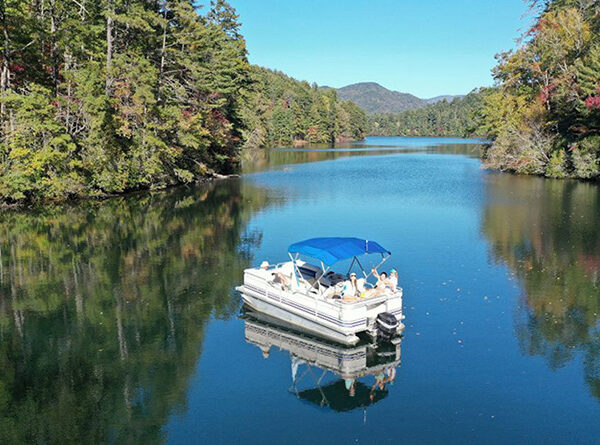 Pontoon boat on a lake