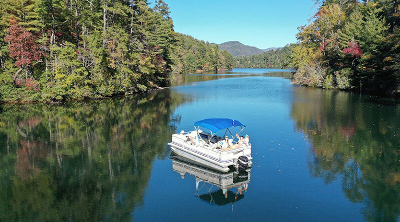 Pontoon boat on a lake