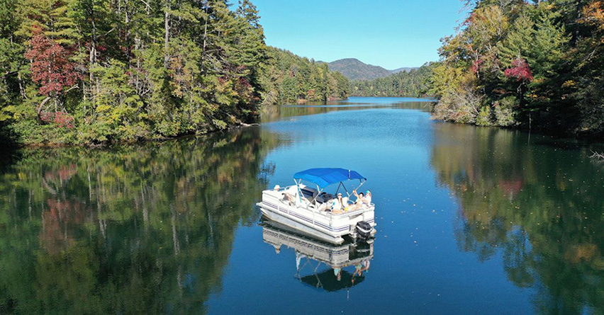 Pontoon boat on a lake