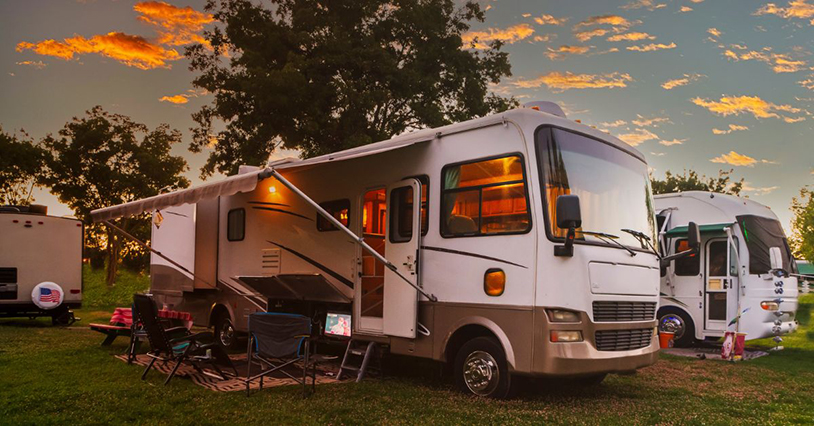 An RV setup during sunset