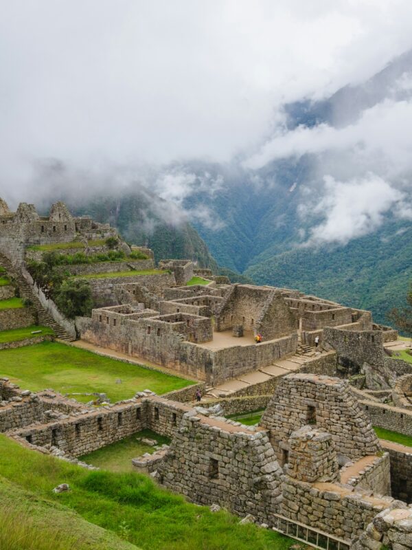 ancient city remains of block walls in hilly countryside