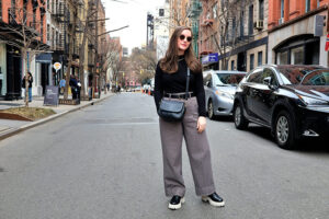 Someone city walking in comfortable clothes