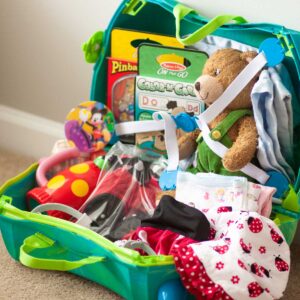 Baby entertainment bag packed with toys