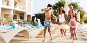 Family at the pool