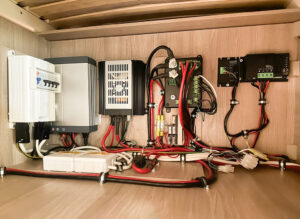 Close up of electrical generator and power systems in an RV