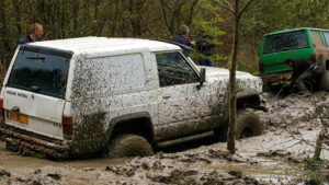 Vehicles recovering from being stuck in the mud