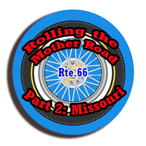 a round emblem like a car wheel to depict Route 66