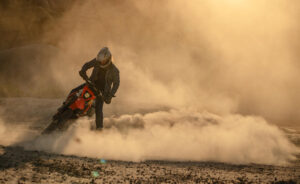 Someone on a bike wearing durable clothing