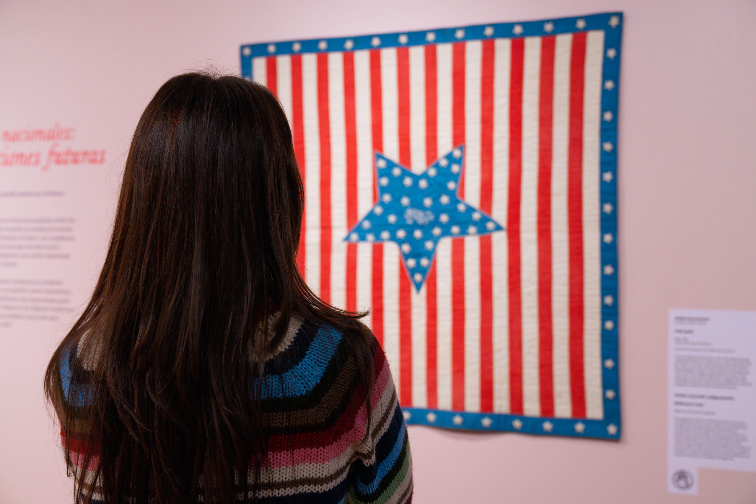 A girl looking at artwork.