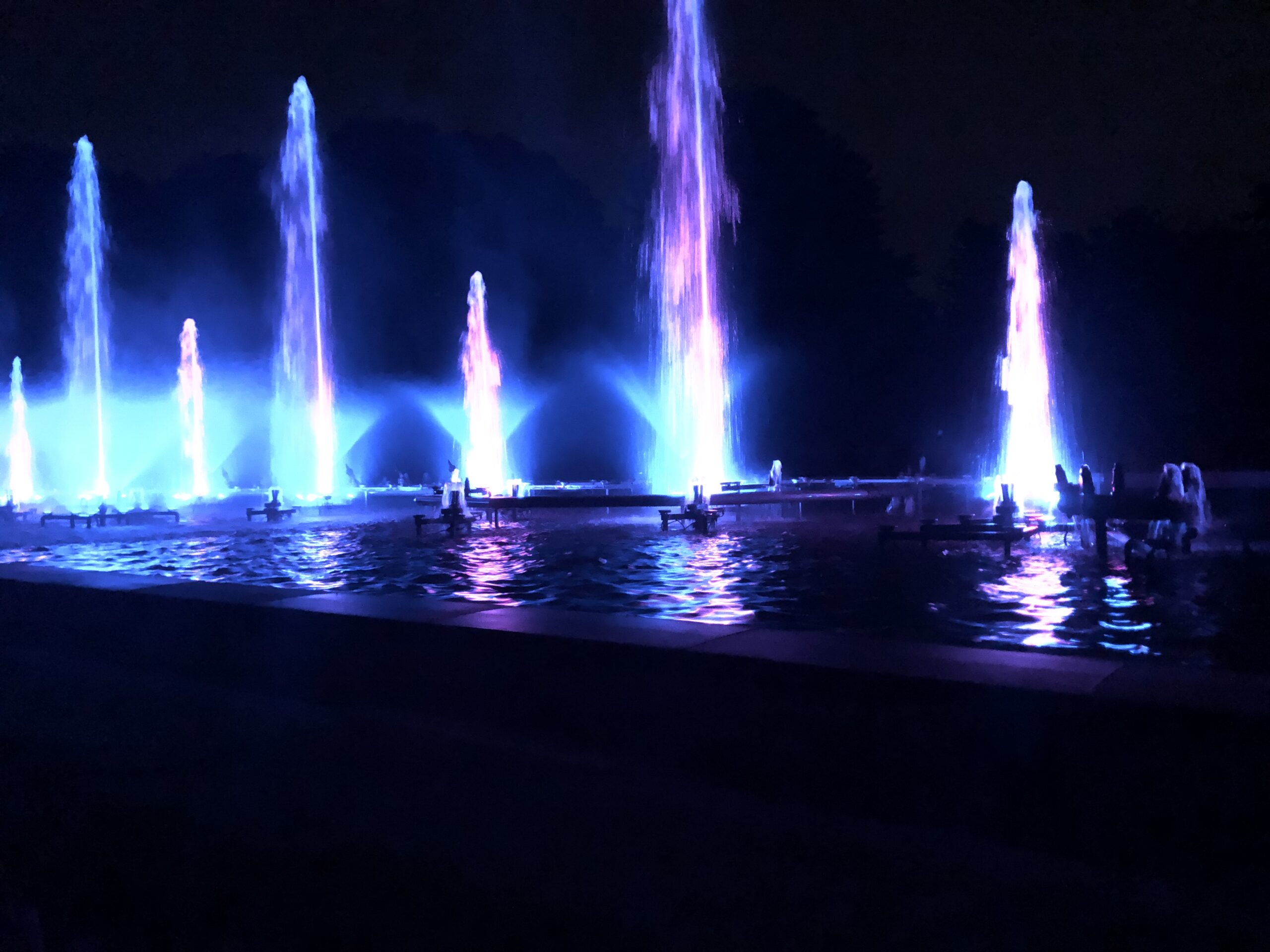 Blue and purple fountains