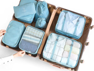 Packed suitcase with packing cubes