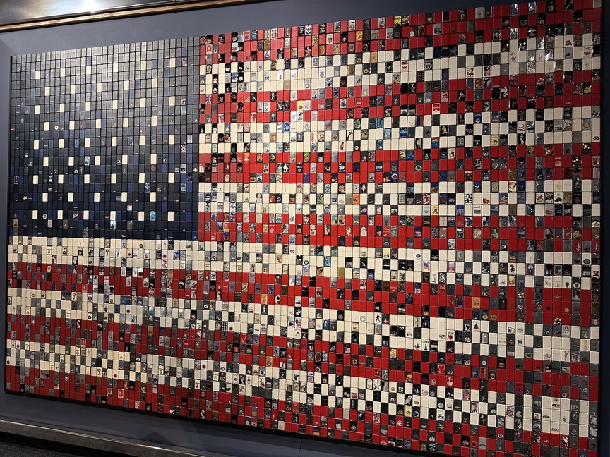 A flag made out of cigarette lighters.