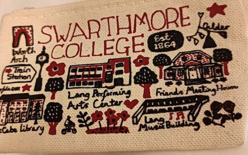 A black and brown cartoon drawing map of swarthmore college