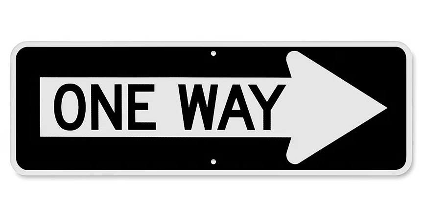 a one way arrow sign black and white