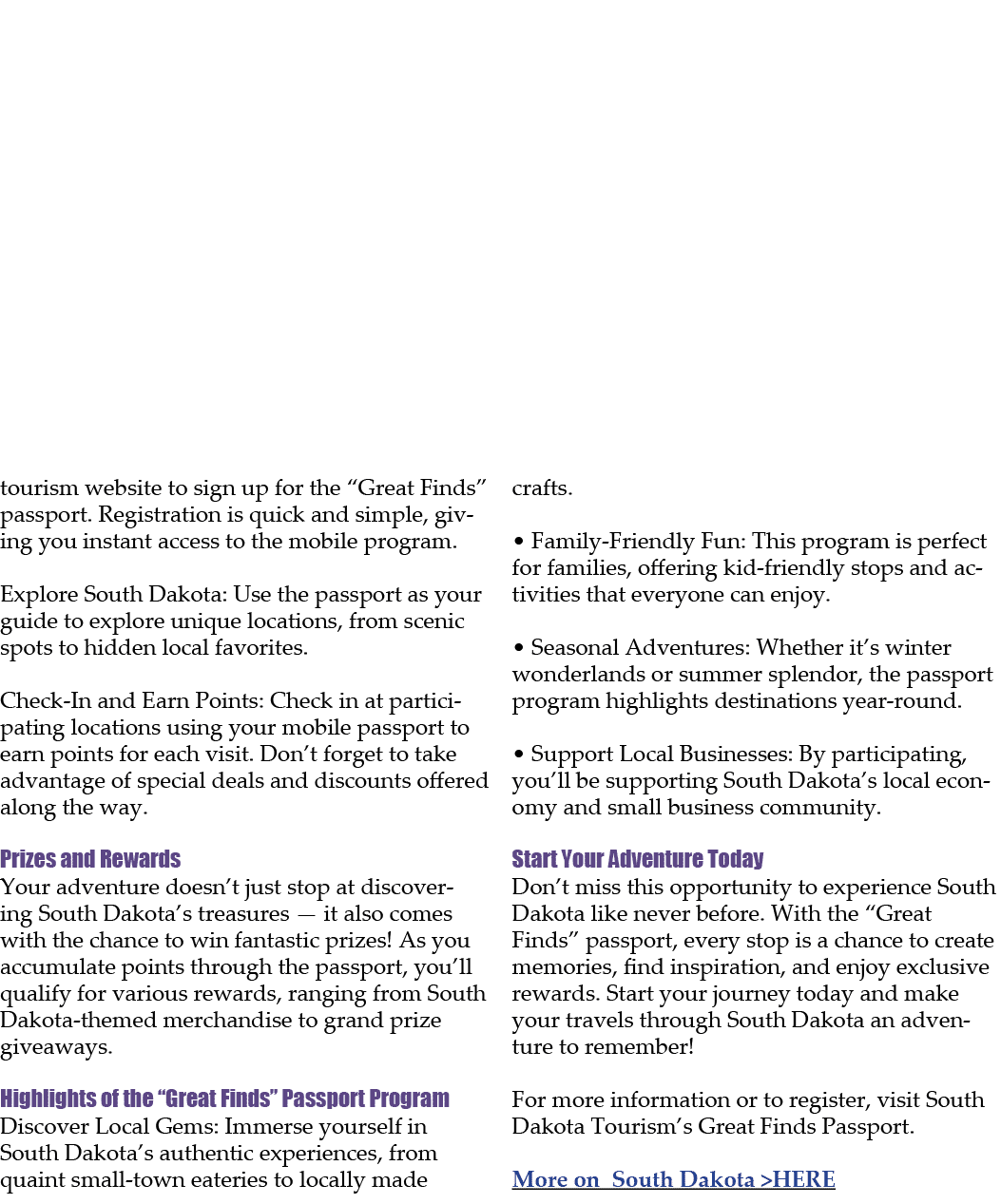 tourism website to sign up for the “Great Finds” passport. Registration is quick and simple, giving you instant acces...