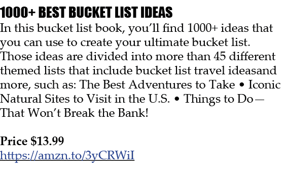 1000+ BEST BUCKET LIST IDEAS In this bucket list book, you’ll find 1000+ ideas that you can use to create your ultima...