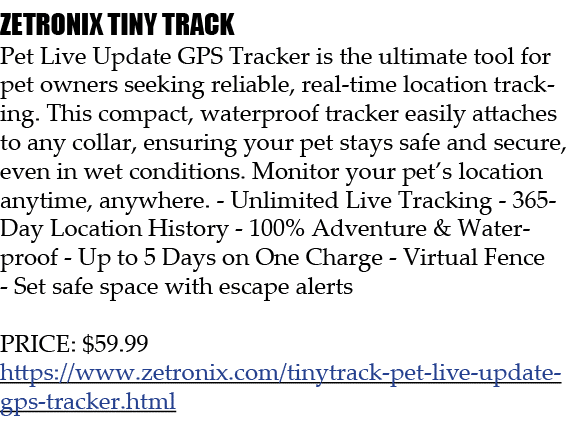 ZETRONIX TINY TRACK Pet Live Update GPS Tracker is the ultimate tool for pet owners seeking reliable, real time locat...