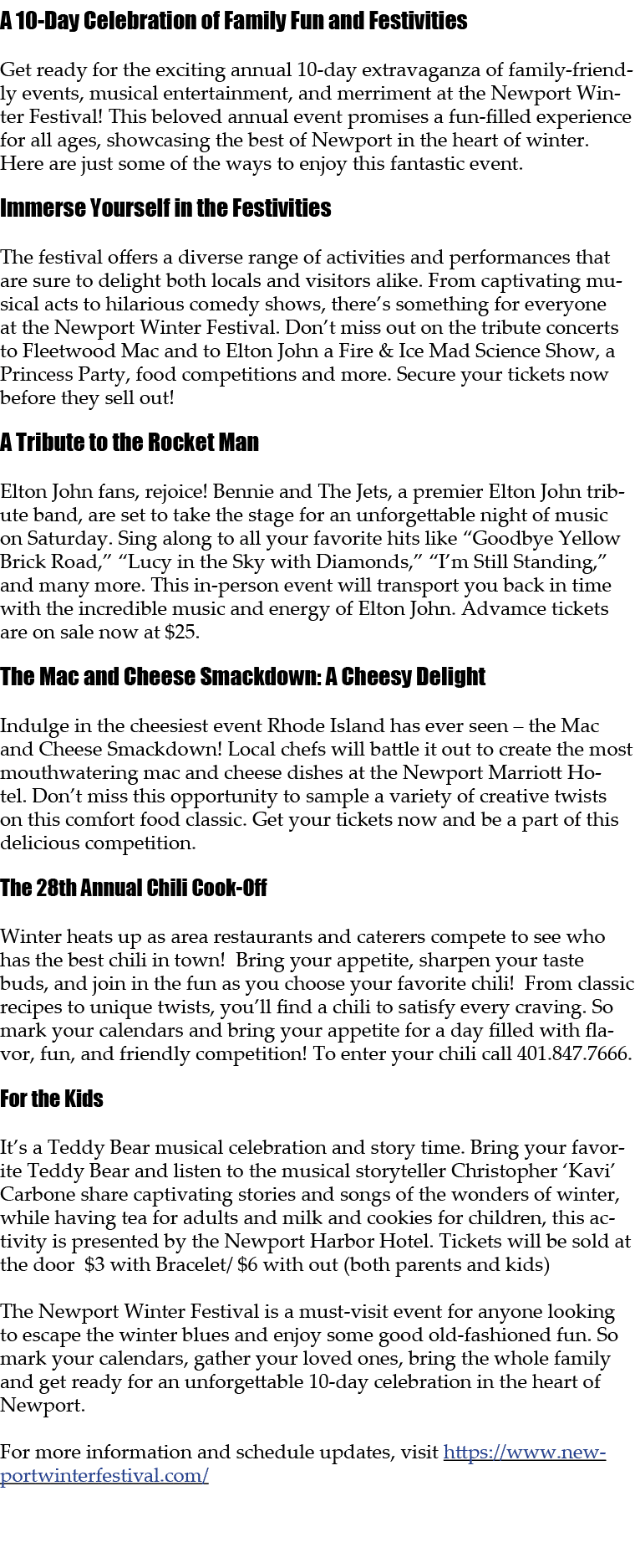 A 10 Day Celebration of Family Fun and Festivities Get ready for the exciting annual 10 day extravaganza of family fr...