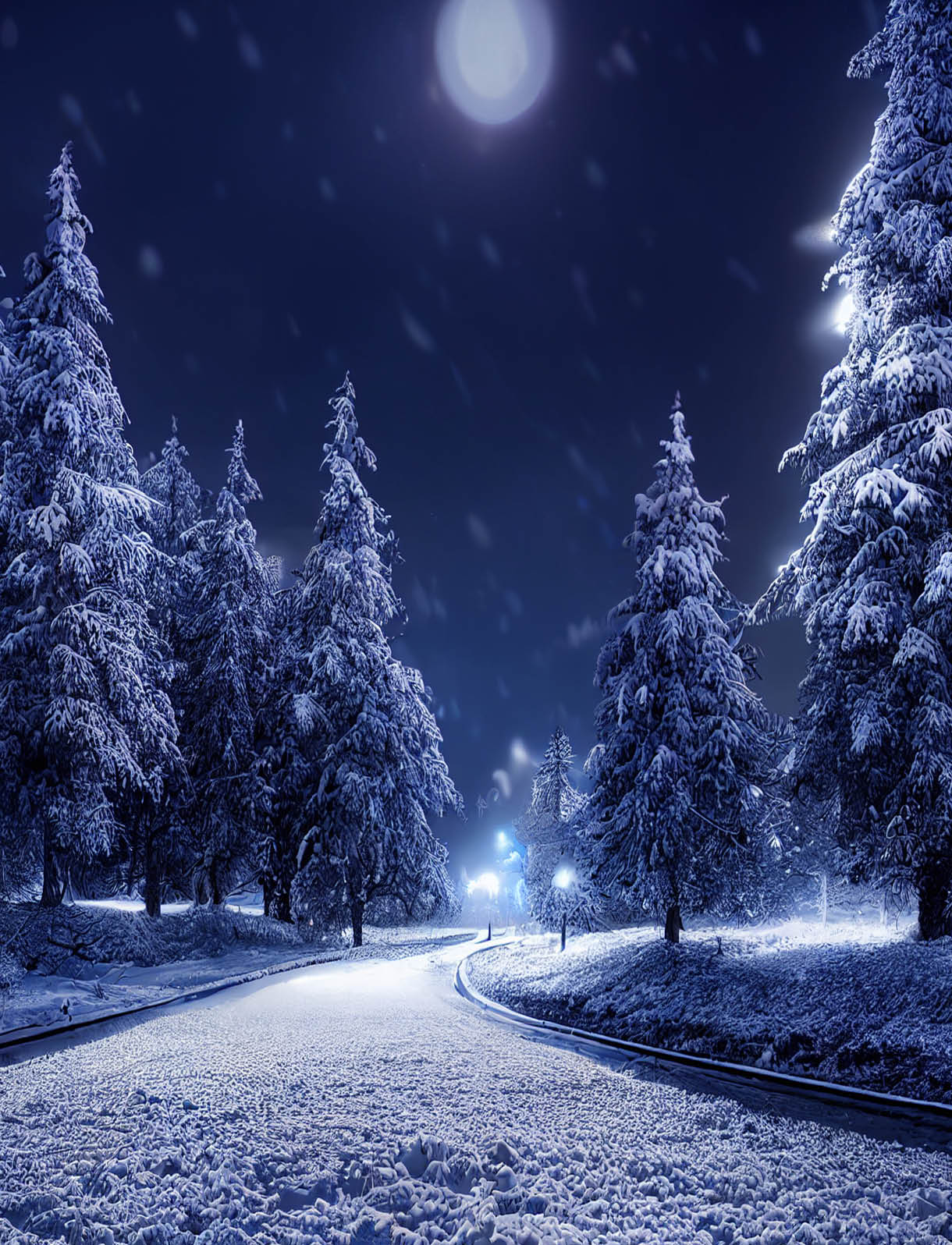 Landscape of snow storm winter background at night, digital art design