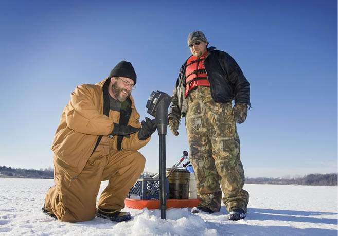 Ice fishing on Wehrspan Lake, Chalco Hills Recreation Area