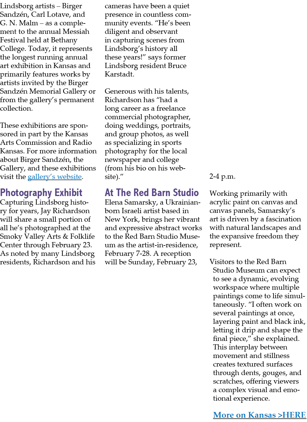Lindsborg artists – Birger Sandz n, Carl Lotave, and G. N. Malm – as a complement to the annual Messiah Festival held...