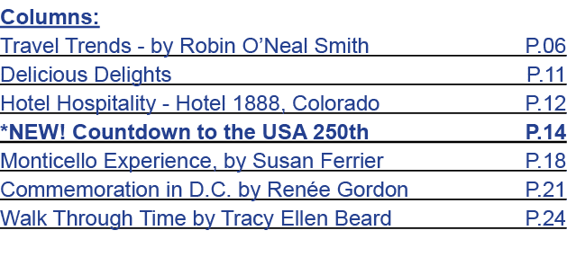 Columns: Travel Trends by Robin O’Neal Smith P.06 Delicious Delights P.11 Hotel Hospitality Hotel 1888, Colorado P.12...