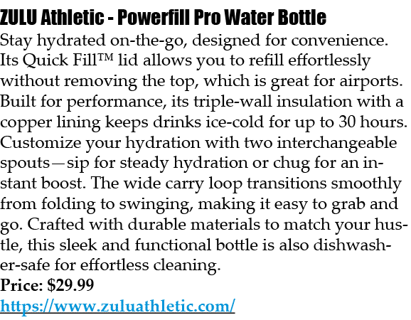 ZULU Athletic Powerfill Pro Water Bottle Stay hydrated on the go, designed for convenience. Its Quick Fill™ lid allow...
