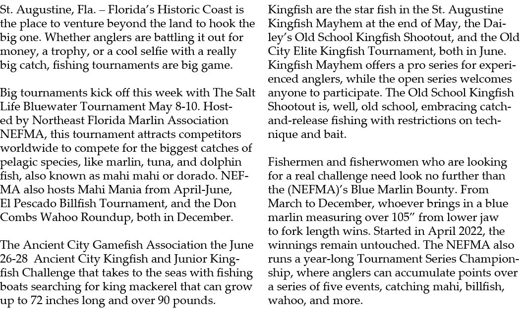 St. Augustine, Fla. – Florida’s Historic Coast is the place to venture beyond the land to hook the big one. Whether a...