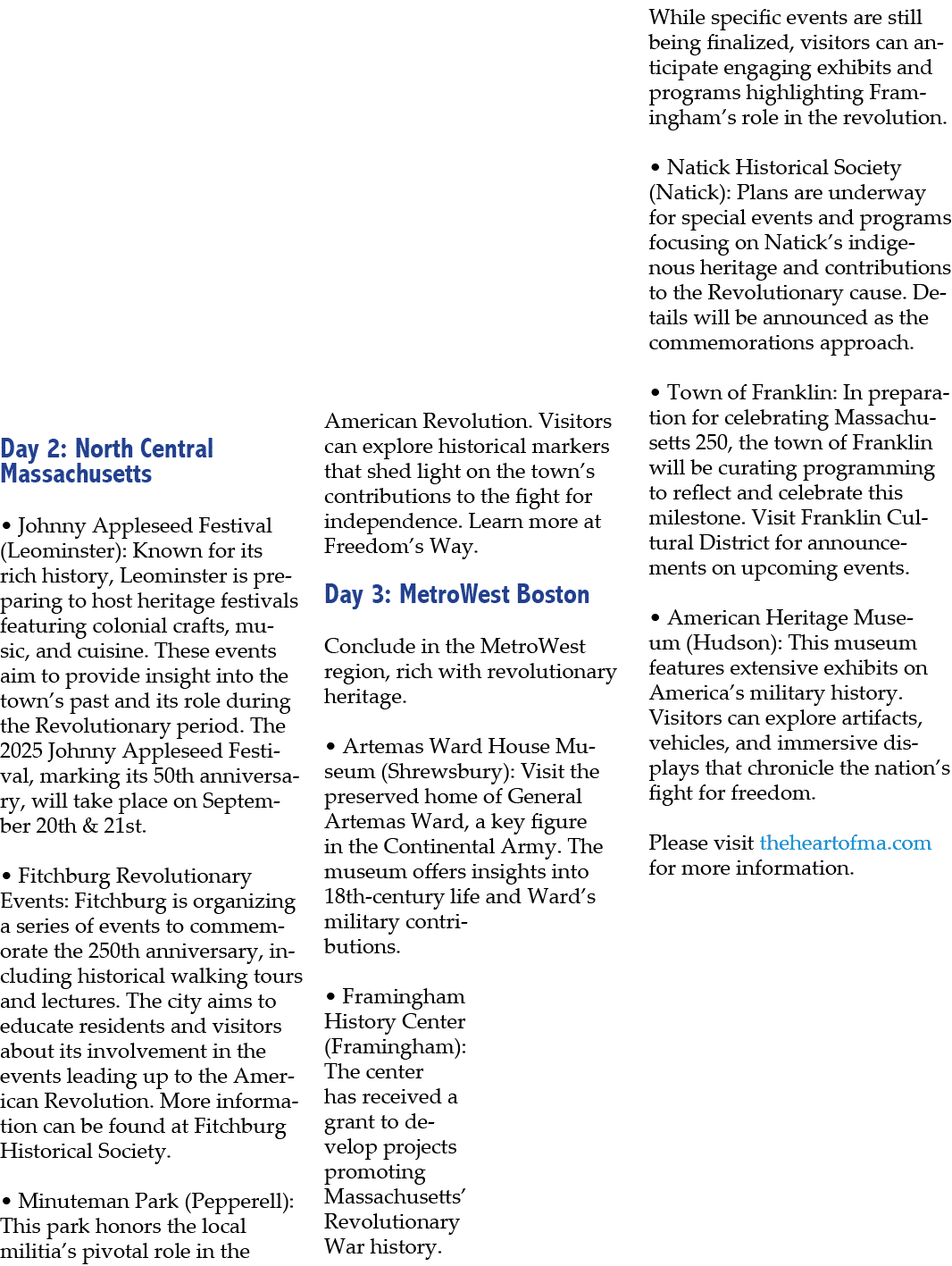  Day 2: North Central Massachusetts • Johnny Appleseed Festival (Leominster): Known for its rich history, Leominster ...