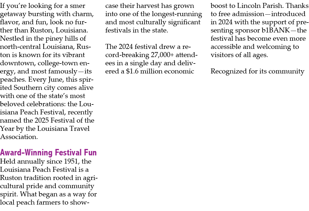 If you’re looking for a smer getaway bursting with charm, flavor, and fun, look no further than Ruston, Louisiana. Ne...