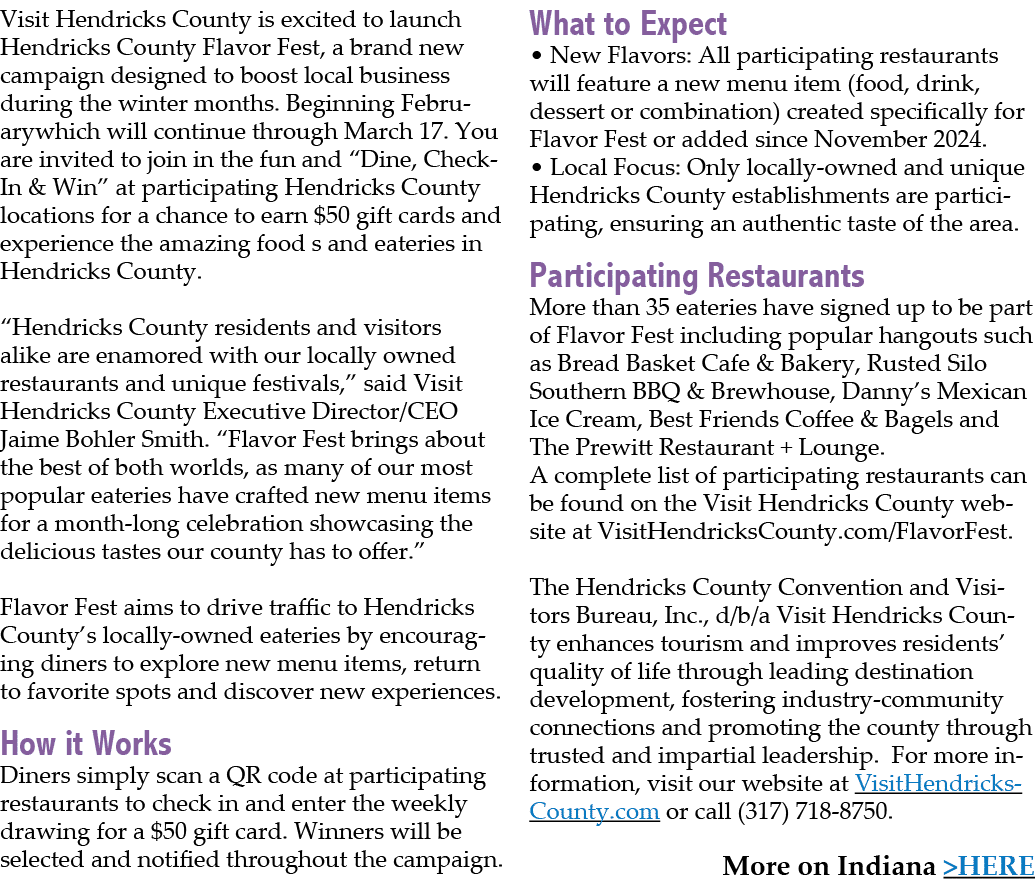 Visit Hendricks County is excited to launch Hendricks County Flavor Fest, a brand new campaign designed to boost loca...