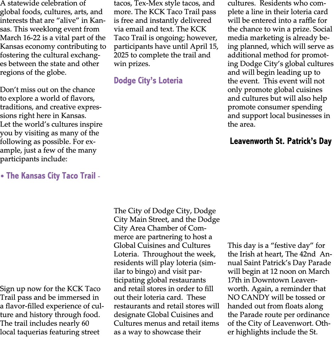 A statewide celebration of global foods, cultures, arts, and interests that are “alive” in Kansas. This weeklong even...