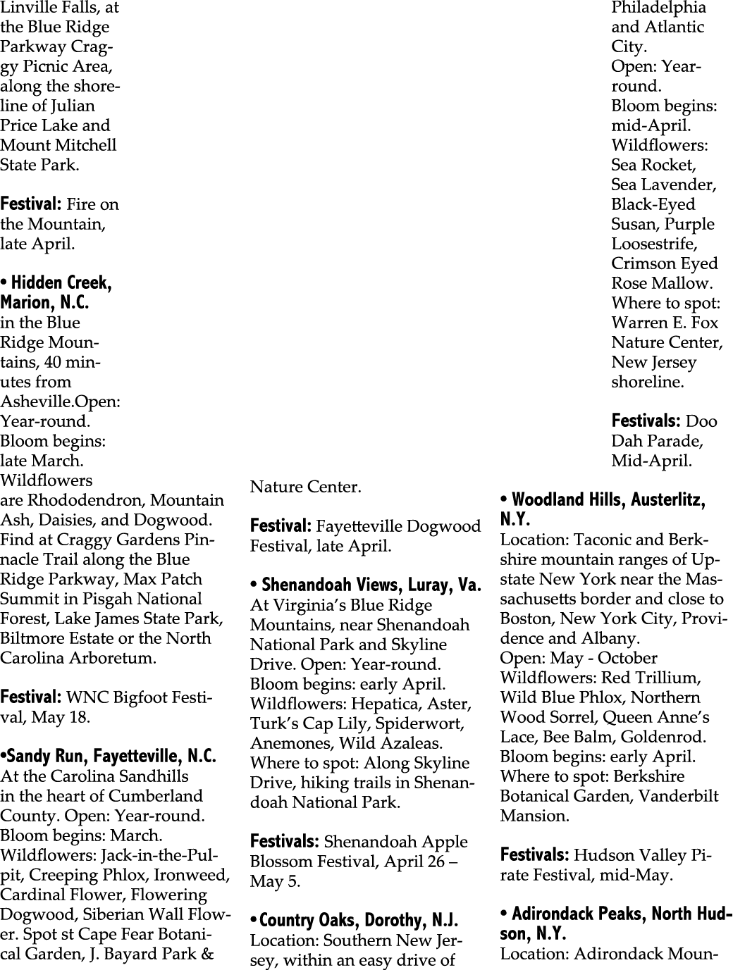 Linville Falls, at the Blue Ridge Parkway Craggy Picnic Area, along the shoreline of Julian Price Lake and Mount Mitc...