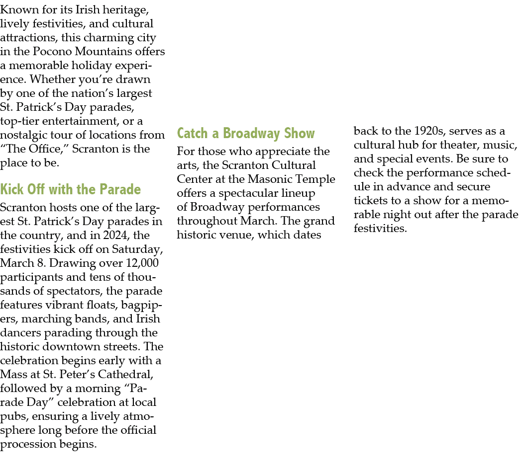 Known for its Irish heritage, lively festivities, and cultural attractions, this charming city in the Pocono Mountain...