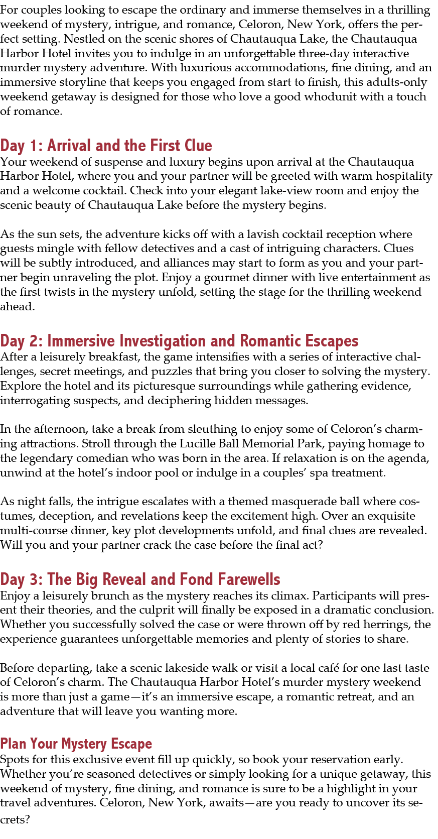 For couples looking to escape the ordinary and immerse themselves in a thrilling weekend of mystery, intrigue, and ro...