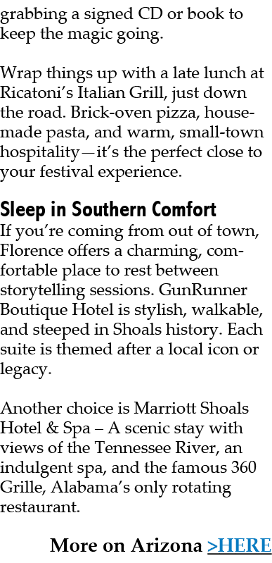 grabbing a signed CD or book to keep the magic going. Wrap things up with a late lunch at Ricatoni’s Italian Grill, j...