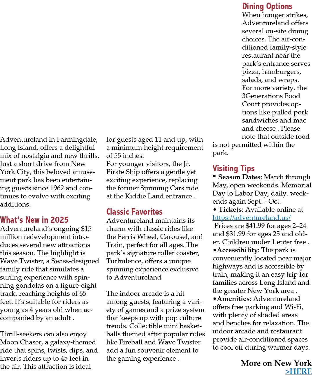 Adventureland in Farmingdale, Long Island, offers a delightful mix of nostalgia and new thrills. Just a short drive f...