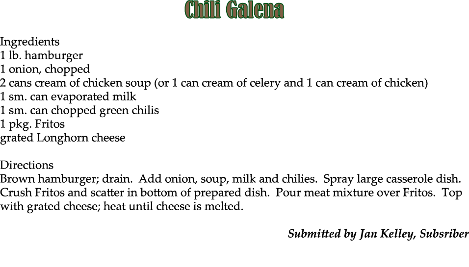 Chili Galena Ingredients 1 lb. hamburger 1 onion, chopped 2 cans cream of chicken soup (or 1 can cream of celery and ...