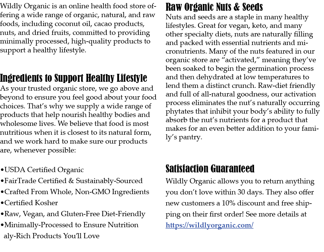 Wildly Organic is an online health food store offering a wide range of organic, natural, and raw foods, including coc...